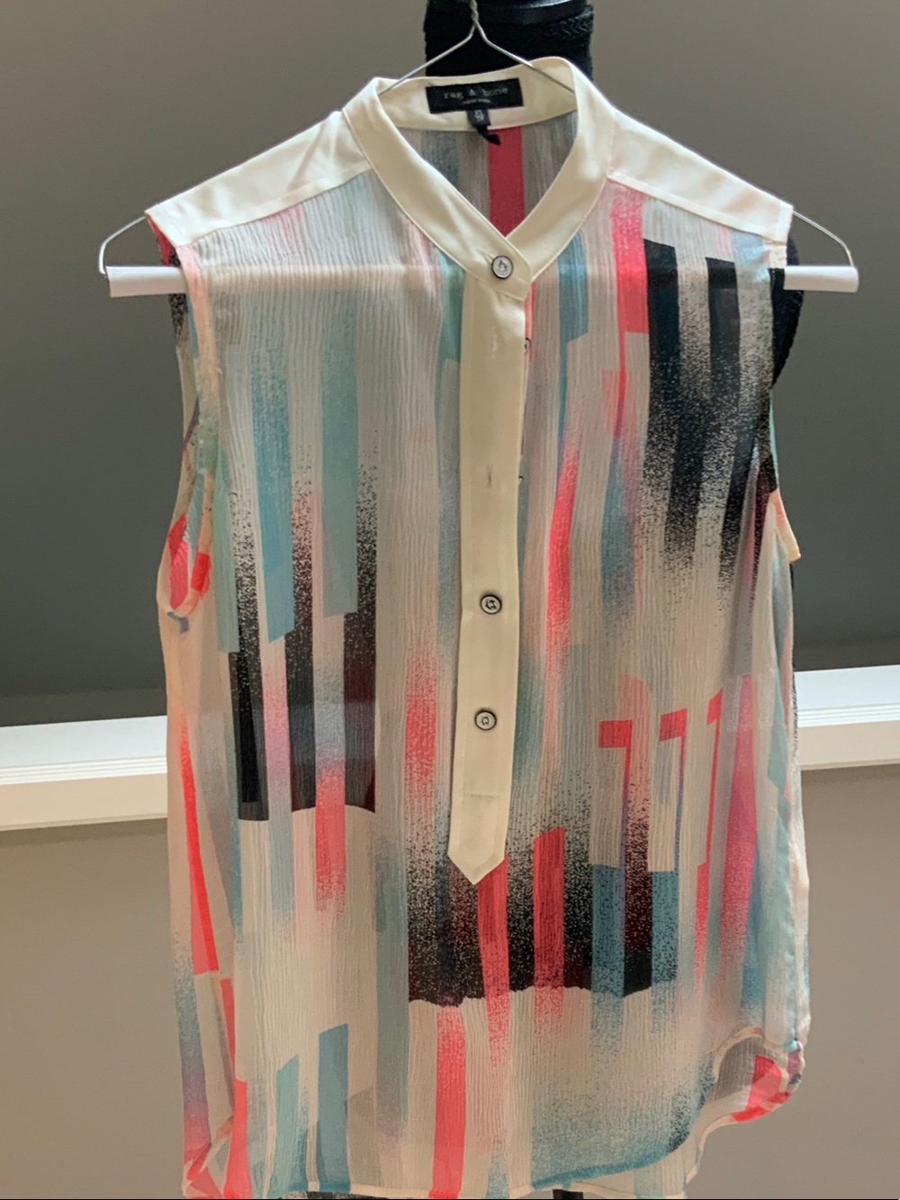 Rag and Bone - Sleeveless Abstract Stripe Blouse Cream XS
